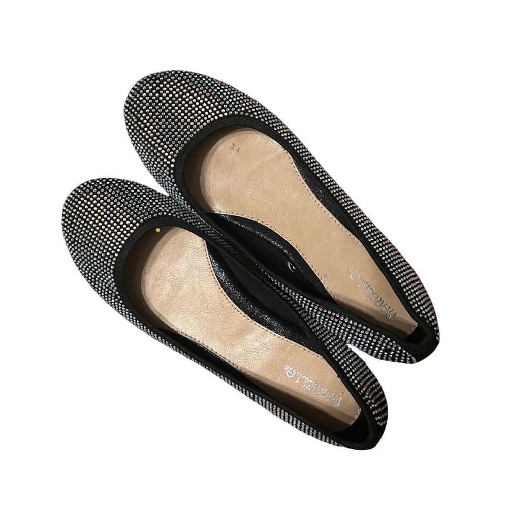 French Sole Black and White Rhinestone Flats